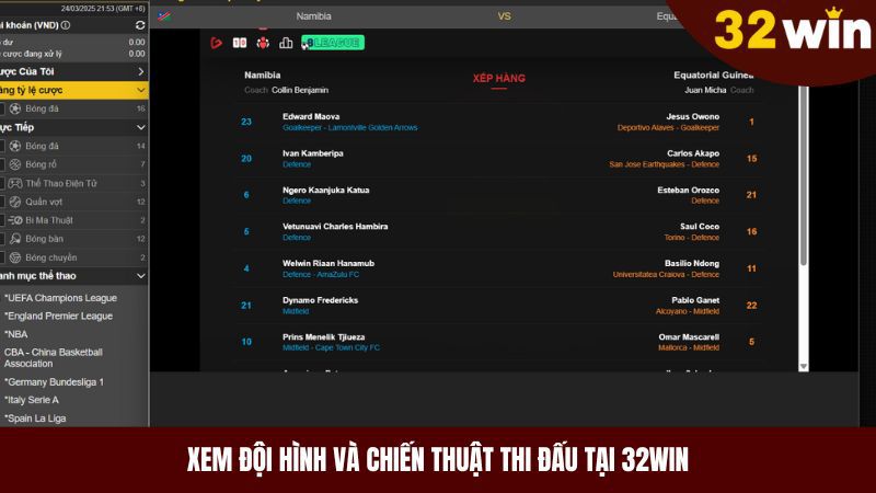 Xem đội hình 2 đội tham gia thi đấu tại sảnh bóng đá online