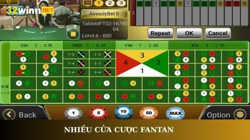 Nhiều cửa cược Fantan